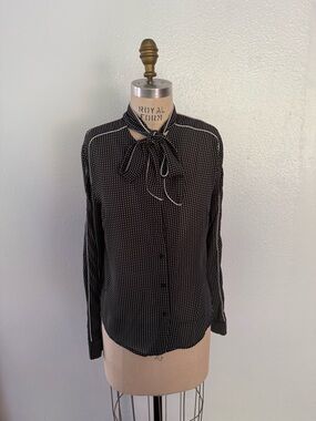 Forever 21 Black Polka Dot Tie-Neck Blouse